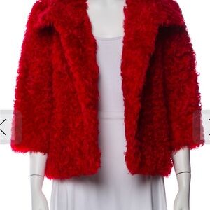 Gorgeous Trilogy Red Faux-Fur Teddy Jacket - Plush Open Front L XL 12 14